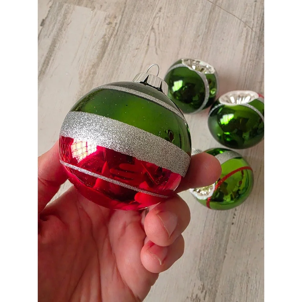 Radko indent glitter Red Green set ornament Xmas tree